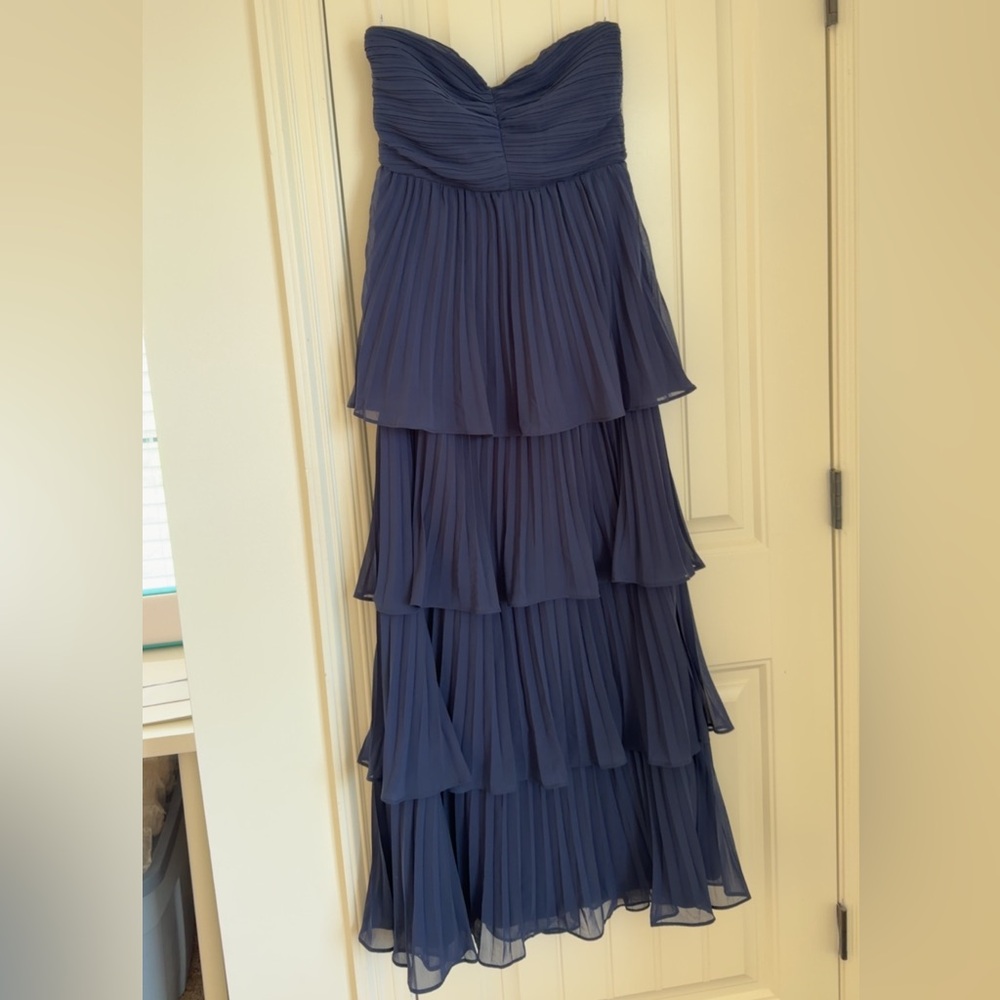 Lulu's Navy Strapless Tiered Chiffon Gown